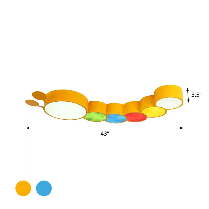 Acrylic Cartoon Caterpillar Light Fixture Children LED Flushmount Ceiling Lamp in Yellow/Blue