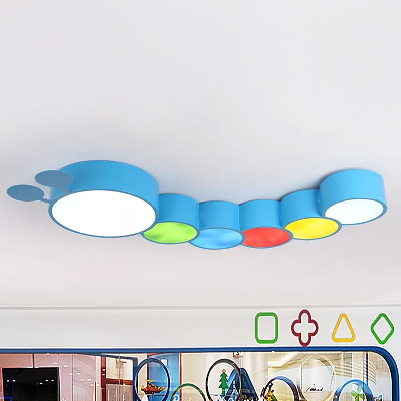 Acrylic Cartoon Caterpillar Light Fixture Children LED Flushmount Ceiling Lamp in Yellow/Blue