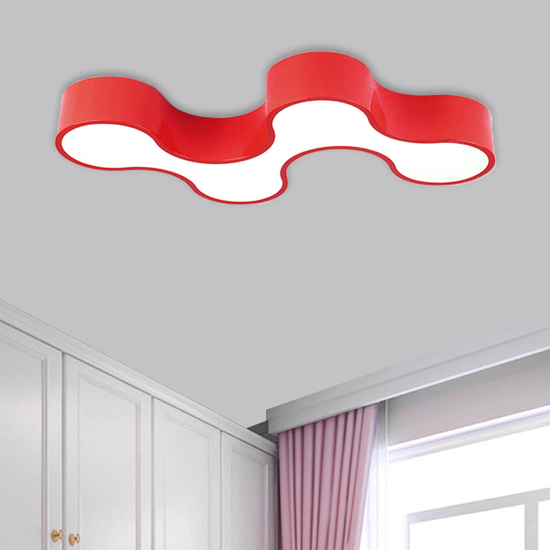 LED Bedroom Flush Mount Lamp Kids Style Blue/Yellow/Green Ceiling Lighting with Earthworm Acrylic Shade