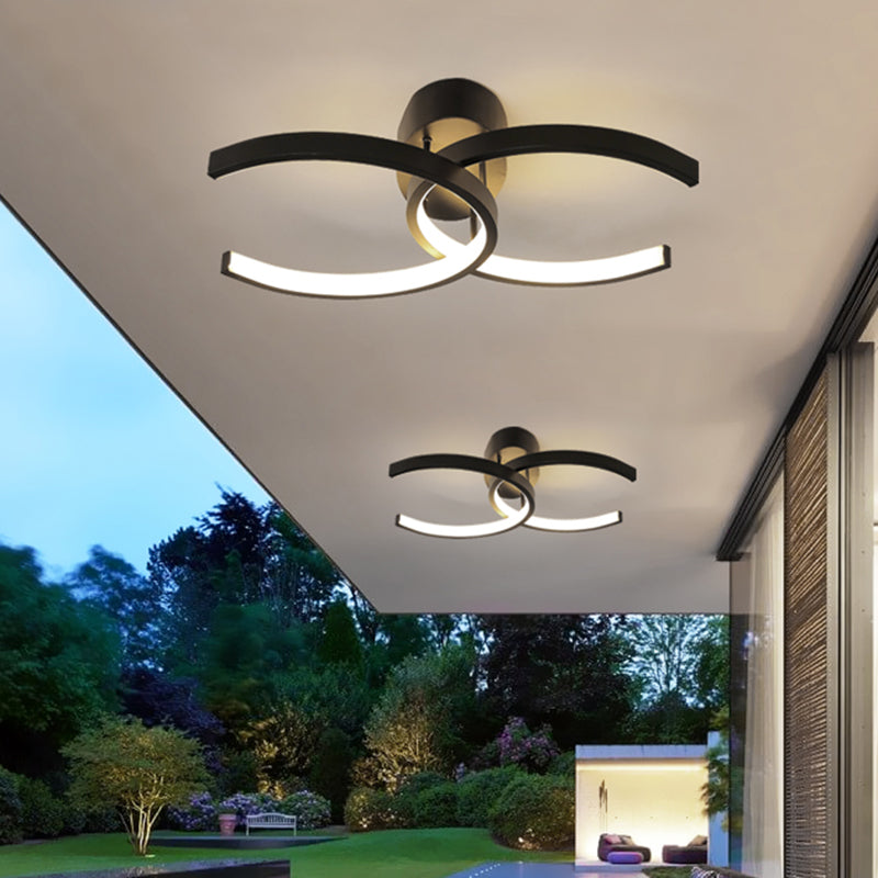 Dual C-Shaped Office Ceiling Fixture Metal Minimalist LED Semi Flush Mount Lighting in Black