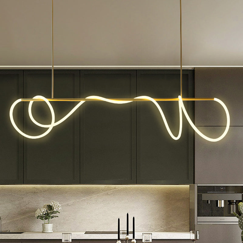 Light Isola LED Minimalist Minimalist Acrilic Flexible Tube Suspension con braccio lineare in oro, calda/bianca/naturale luce