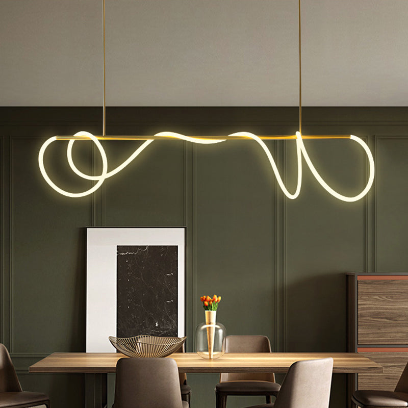 Light Isola LED Minimalist Minimalist Acrilic Flexible Tube Suspension con braccio lineare in oro, calda/bianca/naturale luce