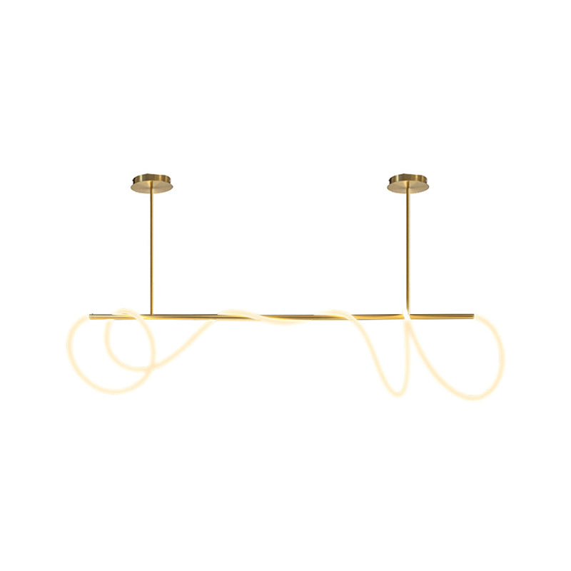 Acrylic Flexible Tube Suspension Light Minimalist LED Island Lamp with Linear Arm in Gold, Warm/White/Natural Light