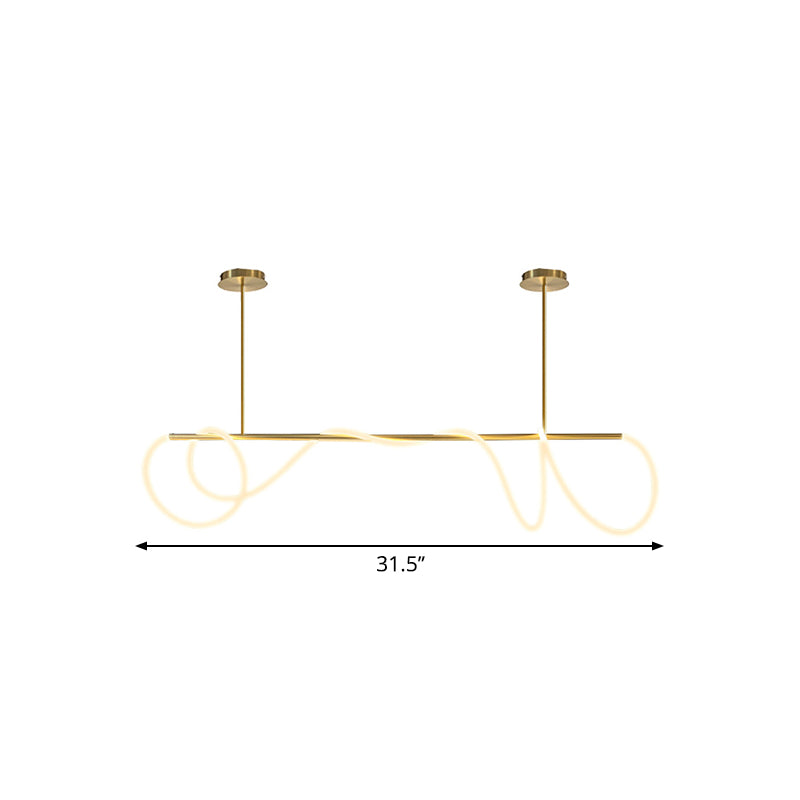 Acrylic Flexible Tube Suspension Light Minimalist LED Island Lamp with Linear Arm in Gold, Warm/White/Natural Light