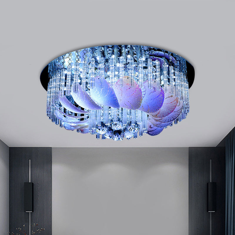19.5"/23.5" Wide Round Flushmount Light Simple 6/9 Bulbs Clear Crystal Ceiling Mount Fixture