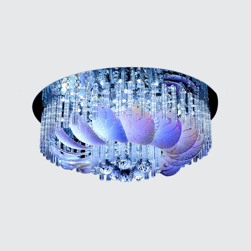 19.5"/23.5" Wide Round Flushmount Light Simple 6/9 Bulbs Clear Crystal Ceiling Mount Fixture
