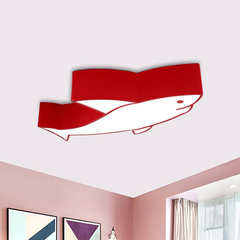 Children LED Light Fixture with Acrylic Shade Red/Yellow/Blue Shark Flush Mount Recessed Lighting