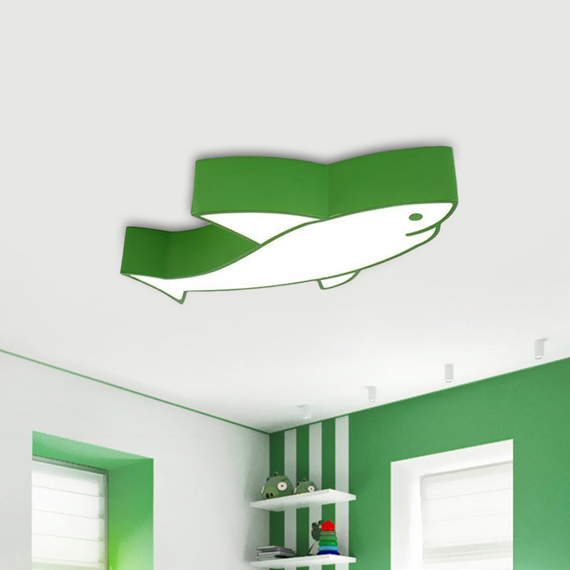 Children LED Light Fixture with Acrylic Shade Red/Yellow/Blue Shark Flush Mount Recessed Lighting