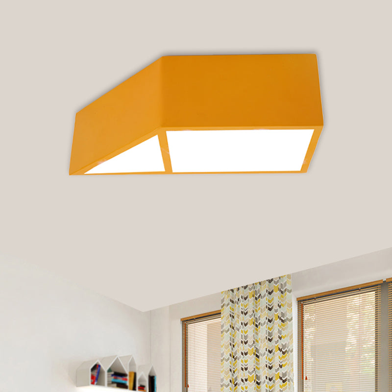 Nordic LED Flush Mount Fixture Blue/Red/Yellow Trapezoid Close to Ceiling Lamp with Acrylic Shade