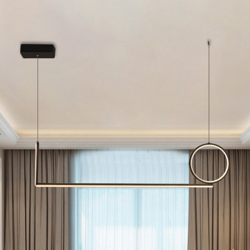 Lampe de suspension de plafond linéaire minimal Métallique noir / blanc LED île Lumière en lumière chaude / blanche