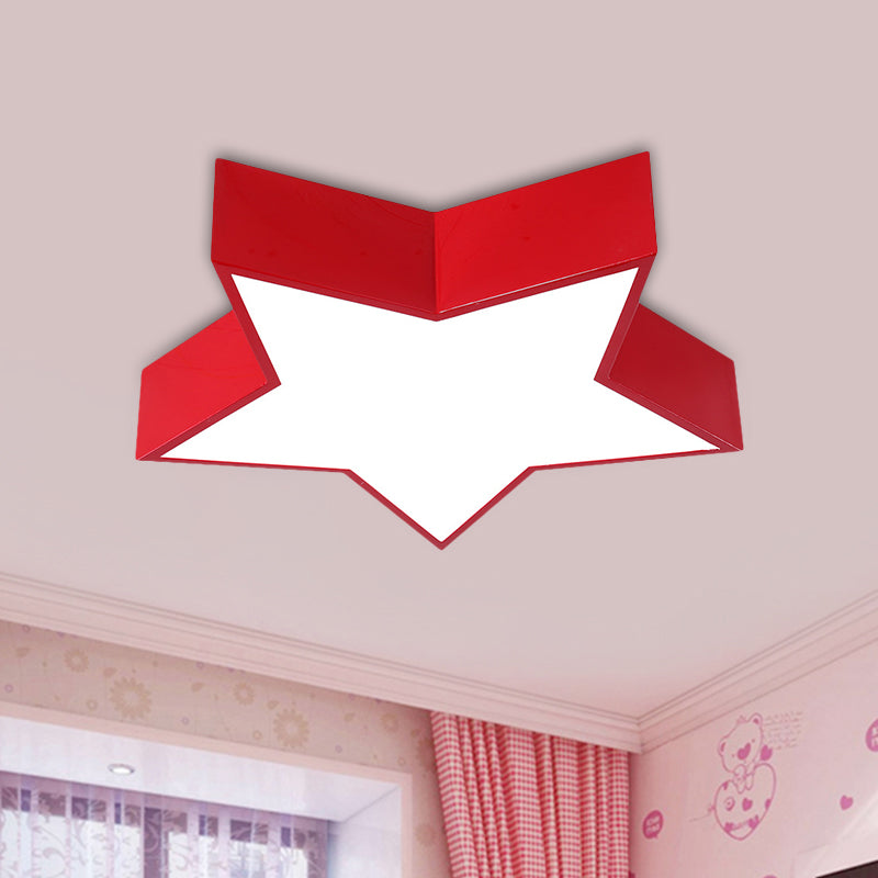 Five-Pointed Star LED Flush Mount Lamp Kids White/Red/Blue Close to Ceiling Lighting Fixture