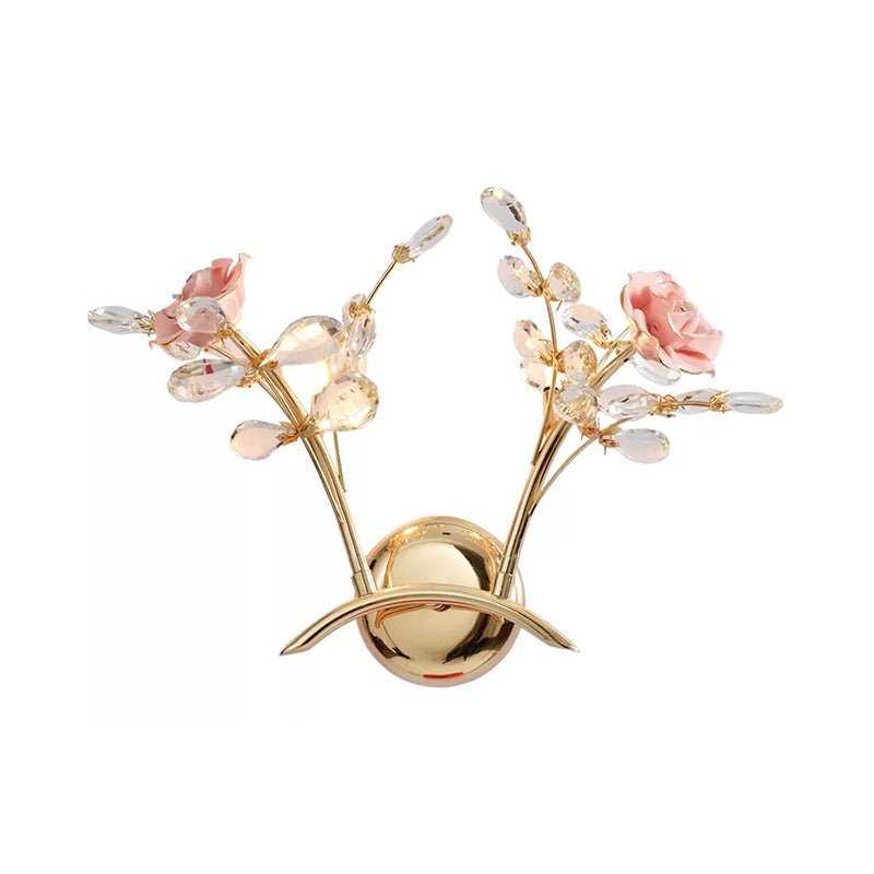Rose K9 Crystal Wall Lighting Modernist 2 Lights Hallway Wall Mounted Light Fixture in Gold