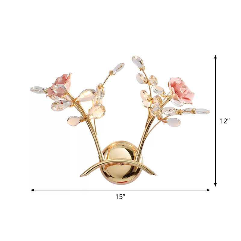 Rose K9 Crystal Wall Lighting Modernist 2 Lights Hallway Wall Mounted Light Fixture in Gold