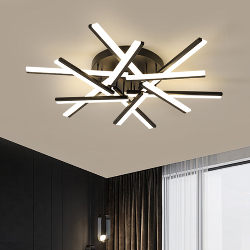 Lámpara montada en el techo LED negra contemporánea con luz de montaje semi empotrada de acrílico con varillas cruzadas