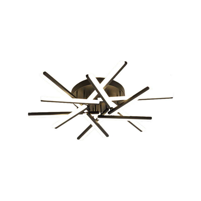 Gekruiste staven acryl semi-inbouwlamp hedendaagse LED zwarte plafondgemonteerde lamp