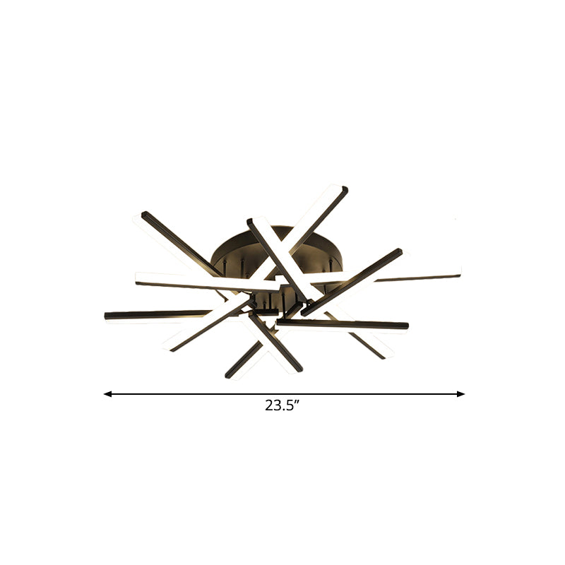 Gekruiste staven acryl semi-inbouwlamp hedendaagse LED zwarte plafondgemonteerde lamp