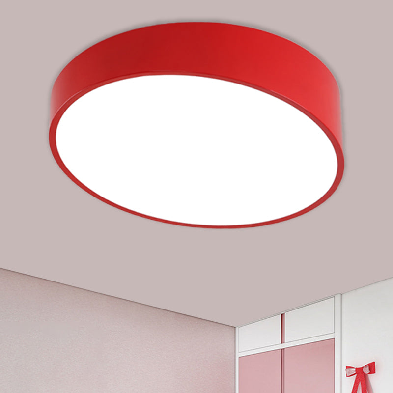 Modern Bevel-Edge Drum Ceiling Flush Acrylic LED Parlour Flush Mount Light Fixture in Red/Yellow/Blue