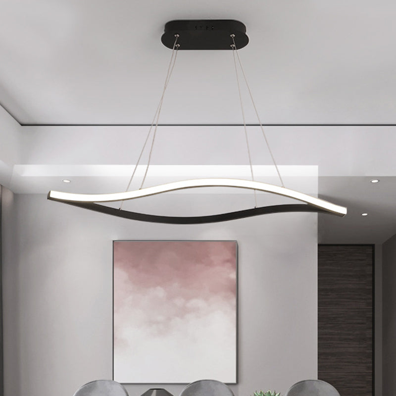 Leaf Shaped Aluminum Drop Pendant Simplicity Black/White LED Island Lamp in Warm/White Light, 31.5"/39" Wide