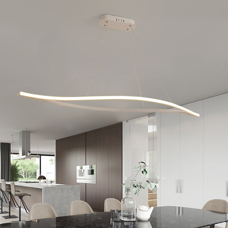 Leaf Shaped Aluminum Drop Pendant Simplicity Black/White LED Island Lamp in Warm/White Light, 31.5"/39" Wide