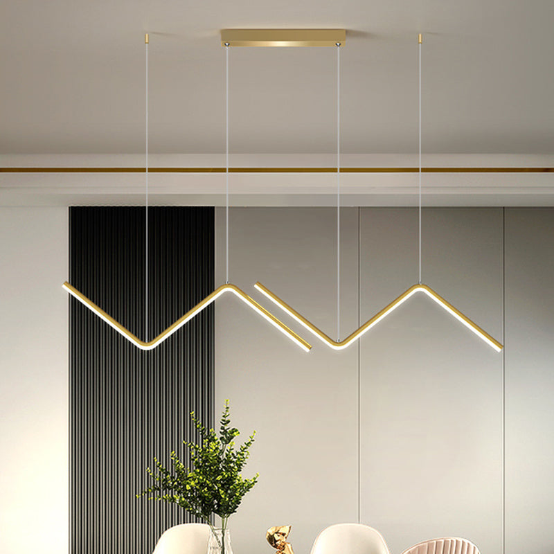 Zigzag Shaped Metal Hanging Lamp Simple Black/Gold LED Island Pendant in Warm/White Light for Dining Room