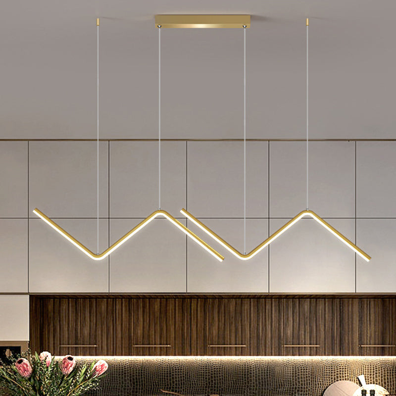 Zigzag Shaped Metal Hanging Lamp Simple Black/Gold LED Island Pendant in Warm/White Light for Dining Room