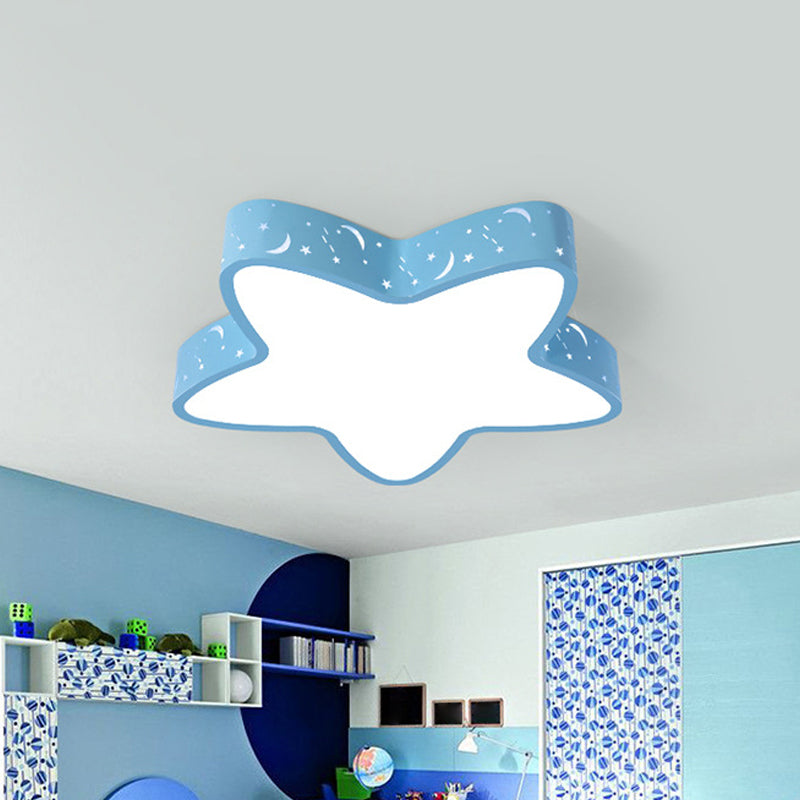 Pink/Light Blue Starfish Flush Lighting Kids LED Acrylic Flush-Mount Light Fixture with Hollowing-Out Design