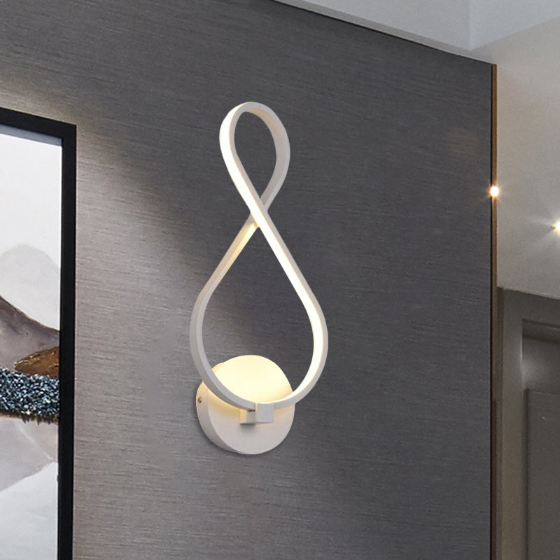 Metallic Hourglass/Music Note Sconce Minimalist Black/White LED Wall Mount Light Fixture in Warm/White Light for Office