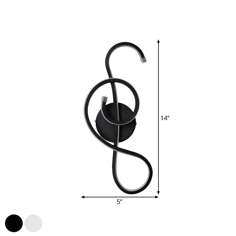 Metallic Hourglass/Music Note Sconce Minimalist Black/White LED Wall Mount Light Fixture in Warm/White Light for Office
