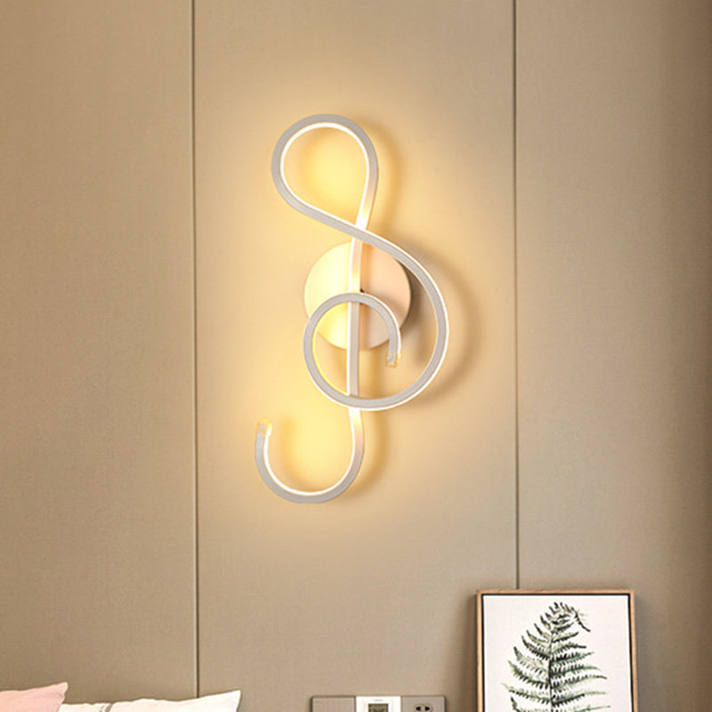 Metallic Hourglass/Music Note Sconce Minimalist Black/White LED Wall Mount Light Fixture in Warm/White Light for Office