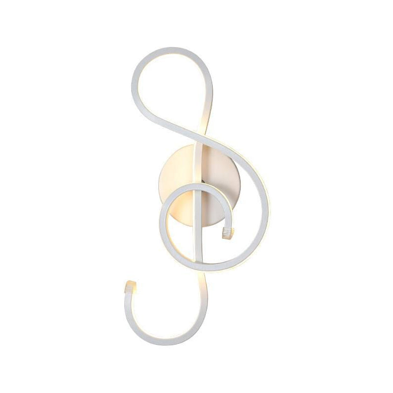Metallic Hourglass/Music Note Sconce Minimalist Black/White LED Wall Mount Light Fixture in Warm/White Light for Office