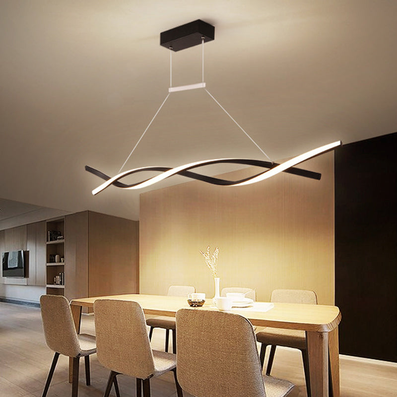 Stranded Linear Restaurant Hanging Light Acrylic Minimalist LED Island Pendant in Black/Grey, Warm/White Light