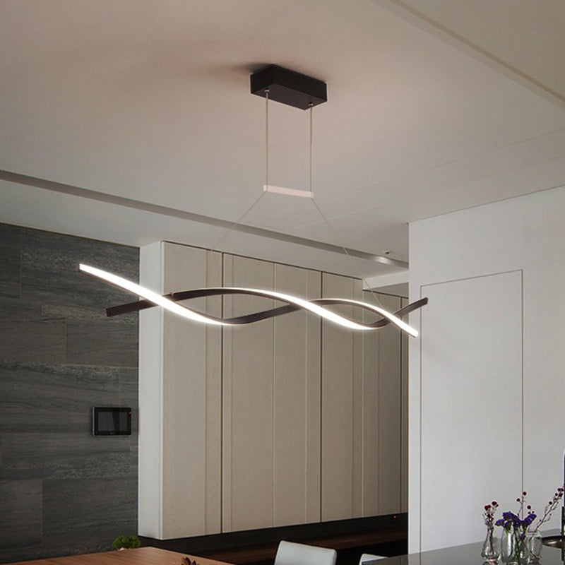 Stranded Linear Restaurant Hanging Light Acrylic Minimalist LED Island Pendant in Black/Grey, Warm/White Light