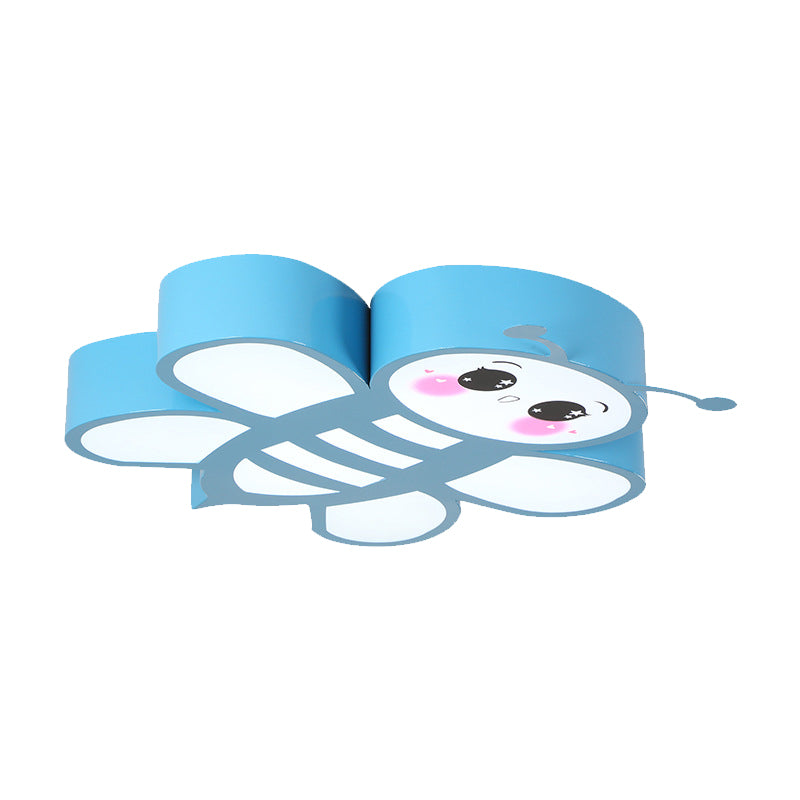 Cartoon Bee Ceiling Mounted Light Acrylic Children Room LED Flush Lamp Fixture in Blue