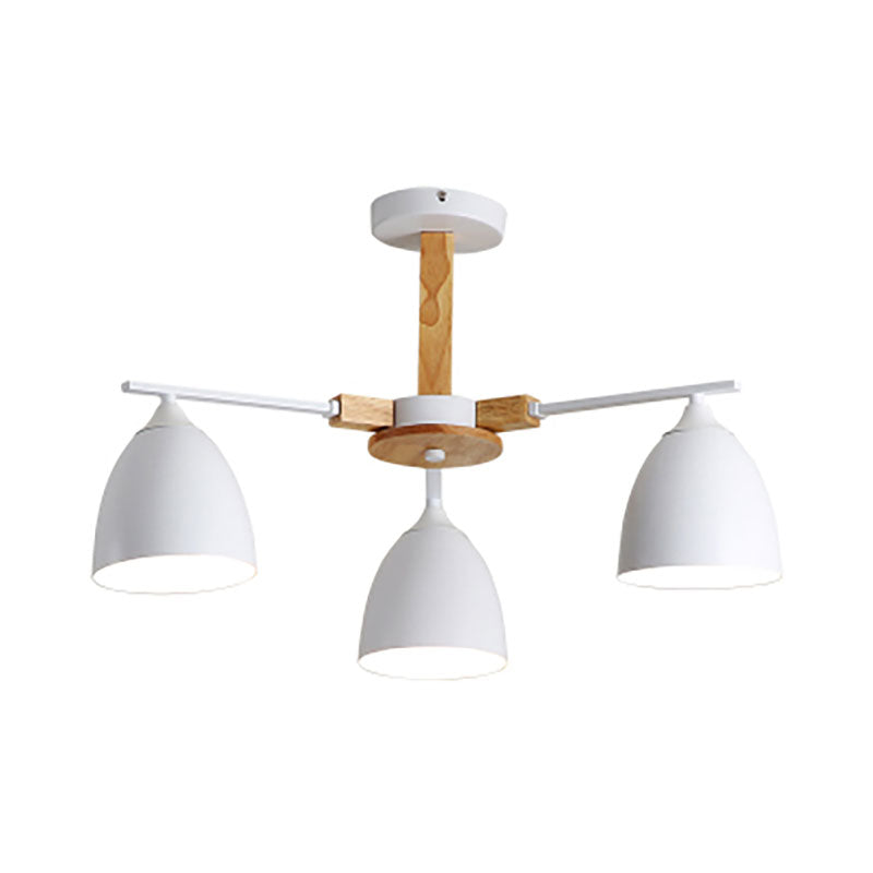 Metallkuppel Schatten Hängender Kronleuchter 3/6 Lichter moderne Holzarmdecke Hängende Lampe in Grün/Grau/Weiß