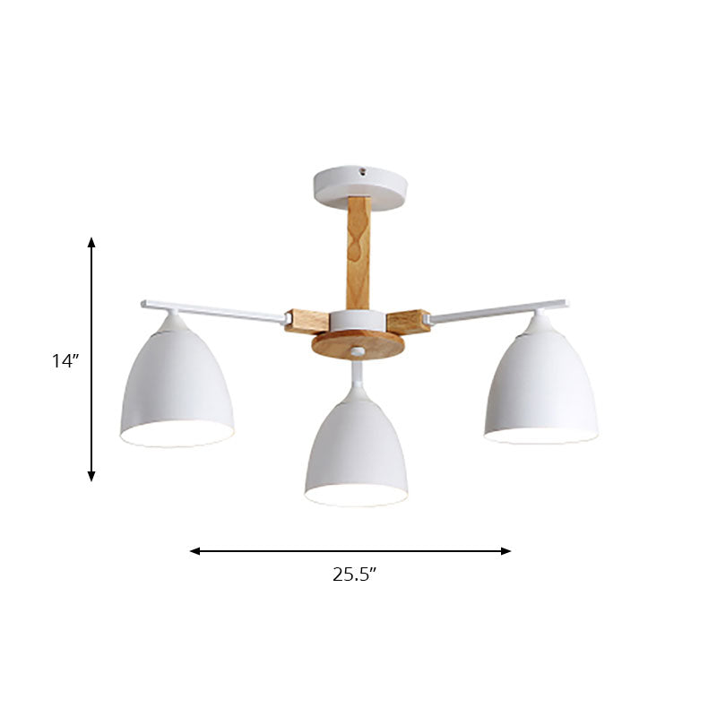 Metallkuppel Schatten Hängender Kronleuchter 3/6 Lichter moderne Holzarmdecke Hängende Lampe in Grün/Grau/Weiß