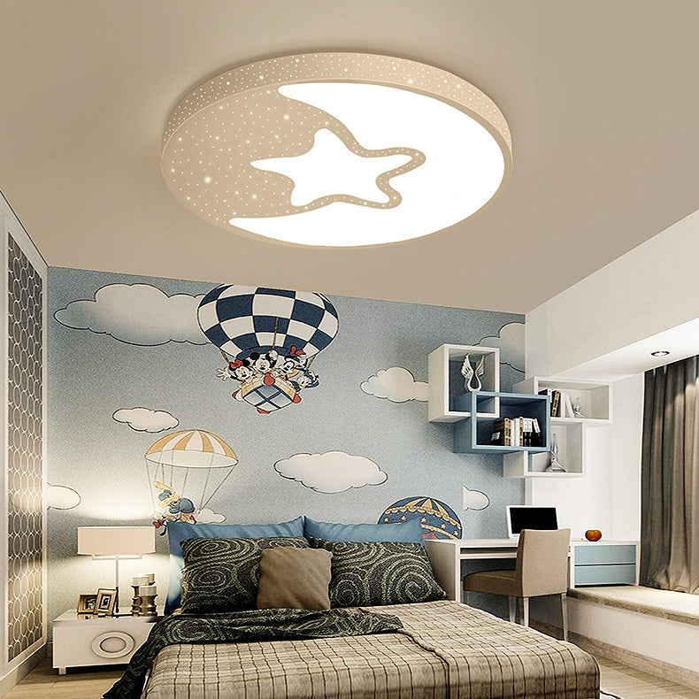 Starry Kid Slaapkamer Flush Plafond Licht met Crescent metalen mooie LED plafond armatuur in wit