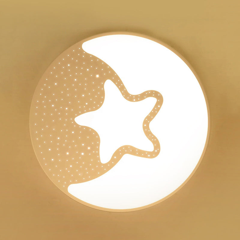 Starry Kid Slaapkamer Flush Plafond Licht met Crescent metalen mooie LED plafond armatuur in wit