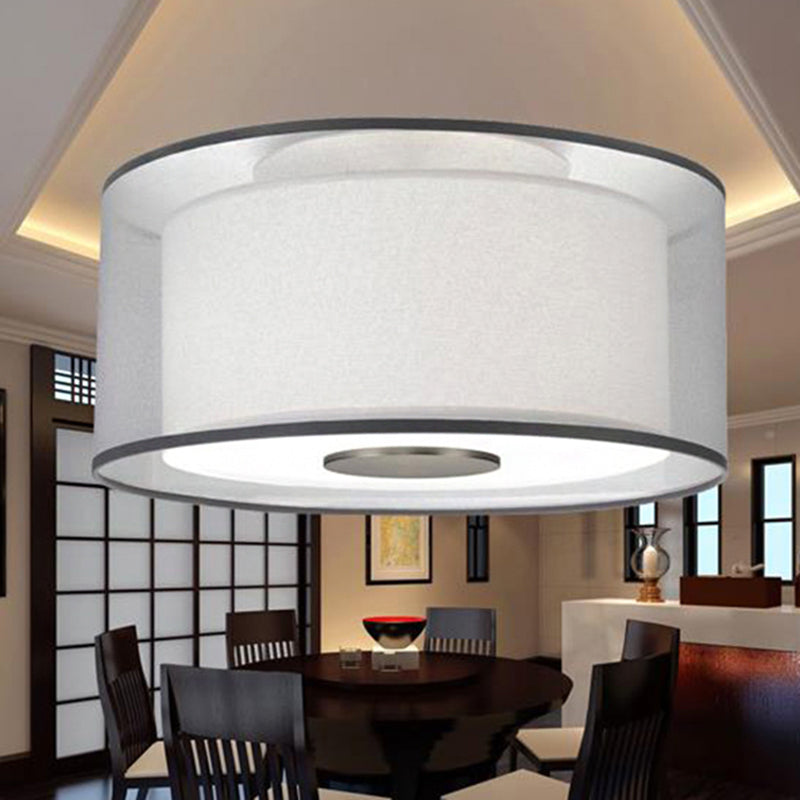 4 Lights Drum Flush Mount Lamp Classical White Fabric Ceiling Light Fixture, 16"/19.5”/23.5" Wide
