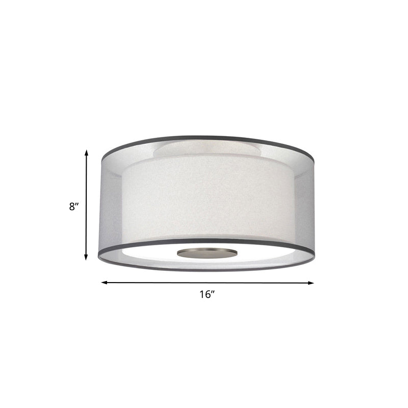 4 Lights Drum Flush Mount Lamp Classical White Fabric Ceiling Light Fixture, 16"/19.5”/23.5" Wide