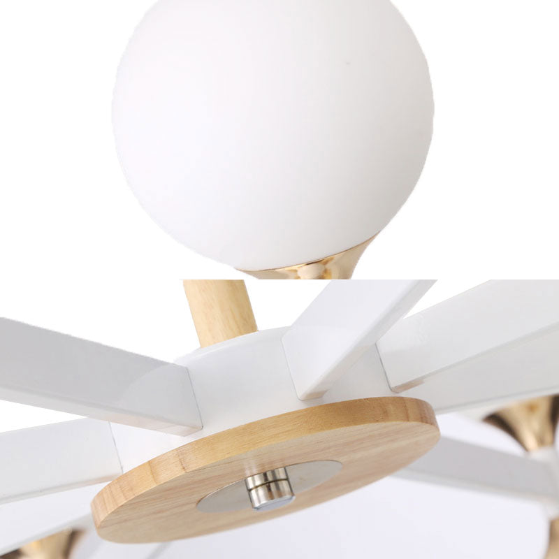 6/12-Light Glass Ball Hanging Chandelier Wood and Metal Body Pendant Lamp for Restaurant