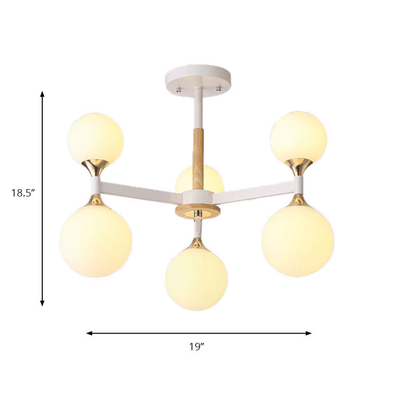 6/12-Light Glass Ball Hanging Chandelier Wood and Metal Body Pendant Lamp for Restaurant