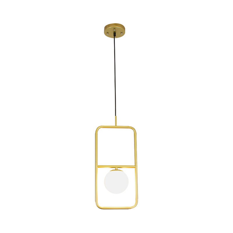 White Glass Globe Pendant Lamp with Rectangular Design Post Modernist 1/2 Lights Gold Led Hanging Light Fixture
