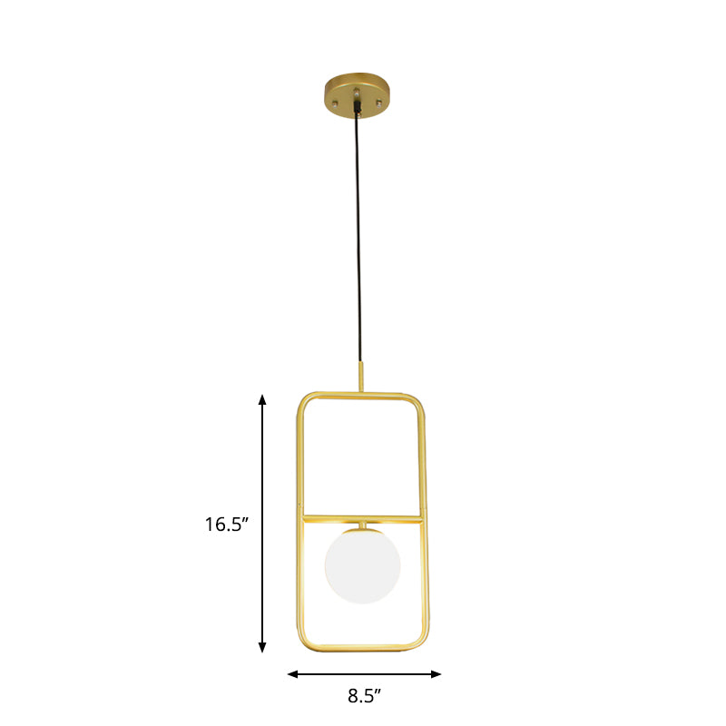 White Glass Globe Pendant Lamp with Rectangular Design Post Modernist 1/2 Lights Gold Led Hanging Light Fixture