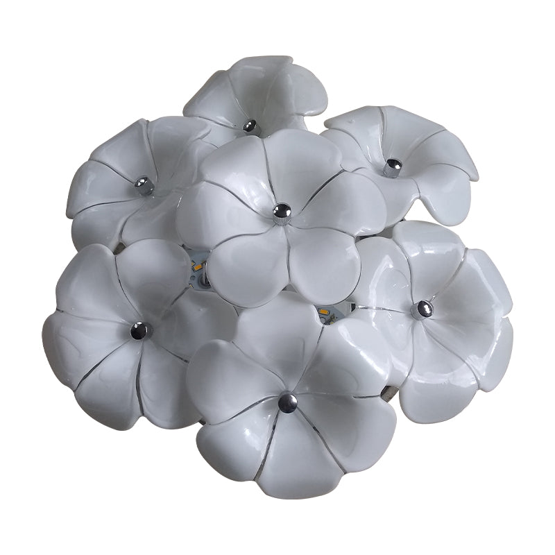 Plafonnier en forme de fleur pour chambre à coucher adulte, une tête en métal, magnifique luminaire blanc encastré
