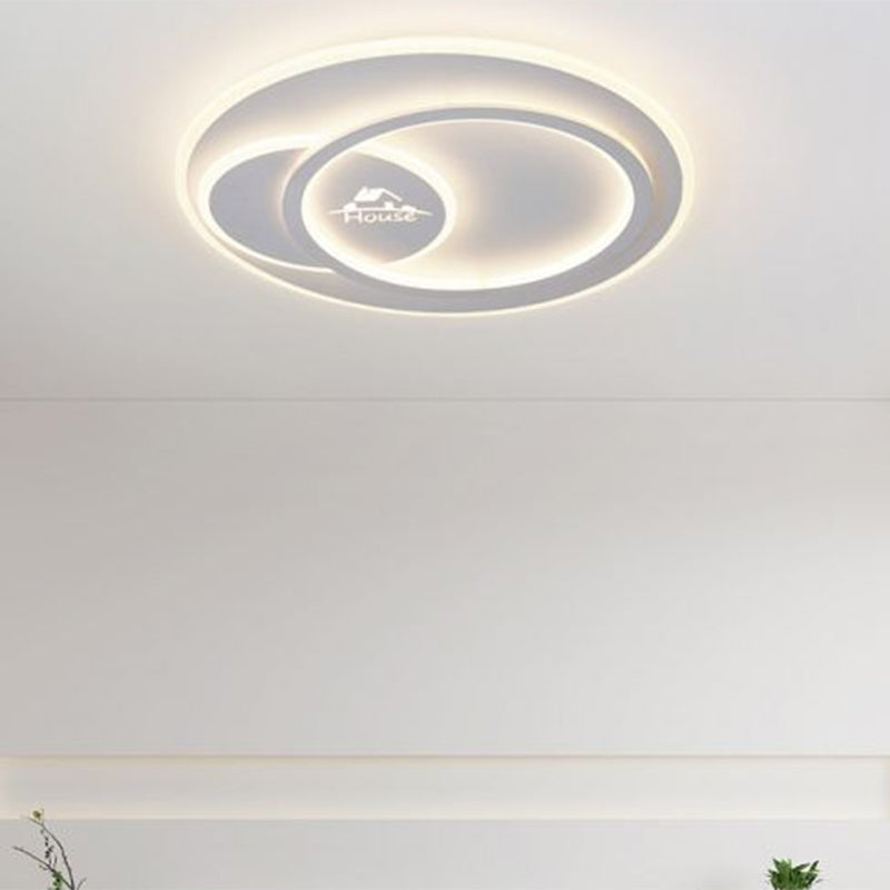 Acrylic Circular Ceiling Flush Mount Modern LED White Flushmount Lighting in Warm/White Light with House Pattern