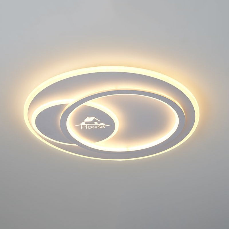 Acrylic Circular Ceiling Flush Mount Modern LED White Flushmount Lighting in Warm/White Light with House Pattern