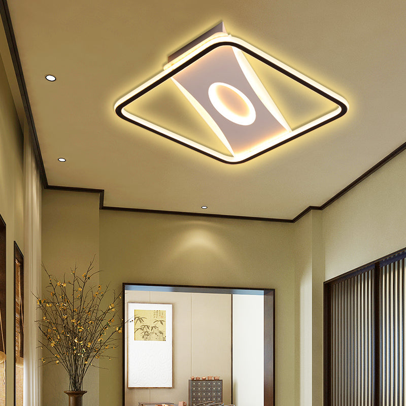 Integrated Led Square Frame Flush Lamp Nordic Metallic Led Close to Ceiling Light in Warm/White, 16"/19.5"/23.5"/35.5" W
