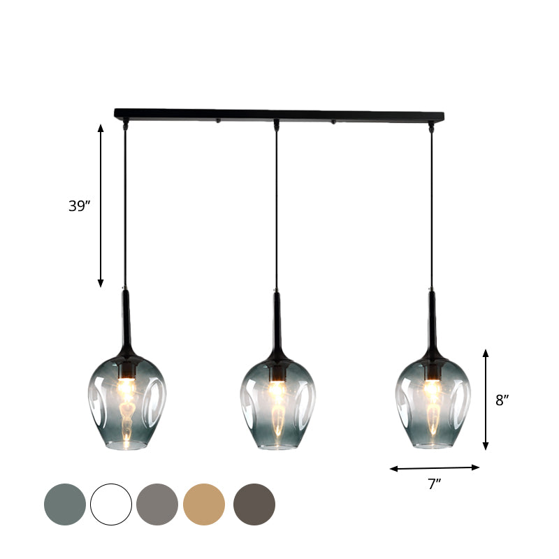 Tulip Cluster Pendant Lamp with Linear Design Modern Amber/Smoke/Blue Glass 3 Lights Black Ceiling Hung Light
