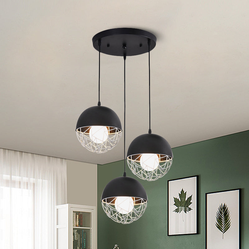 Milk Glass Sphere Cluster Pendant Modern 3 Lights White/Black Hanging Light with Round/Linear Canopy