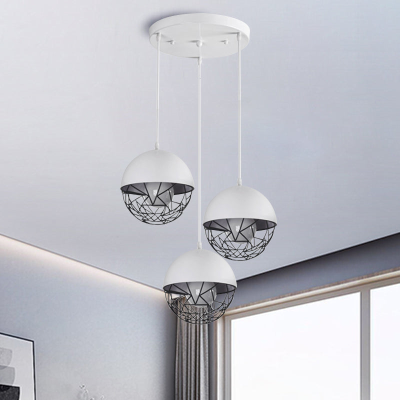 Milk Glass Sphere Cluster Pendant Modern 3 Lights White/Black Hanging Light with Round/Linear Canopy